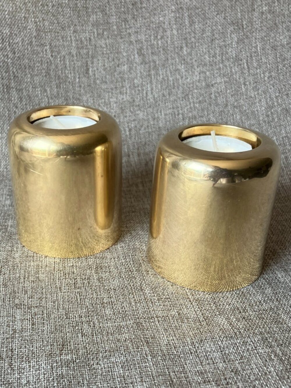 Set of Two, Brass Cylinder Tealight Candlestick Candle Holder Modern